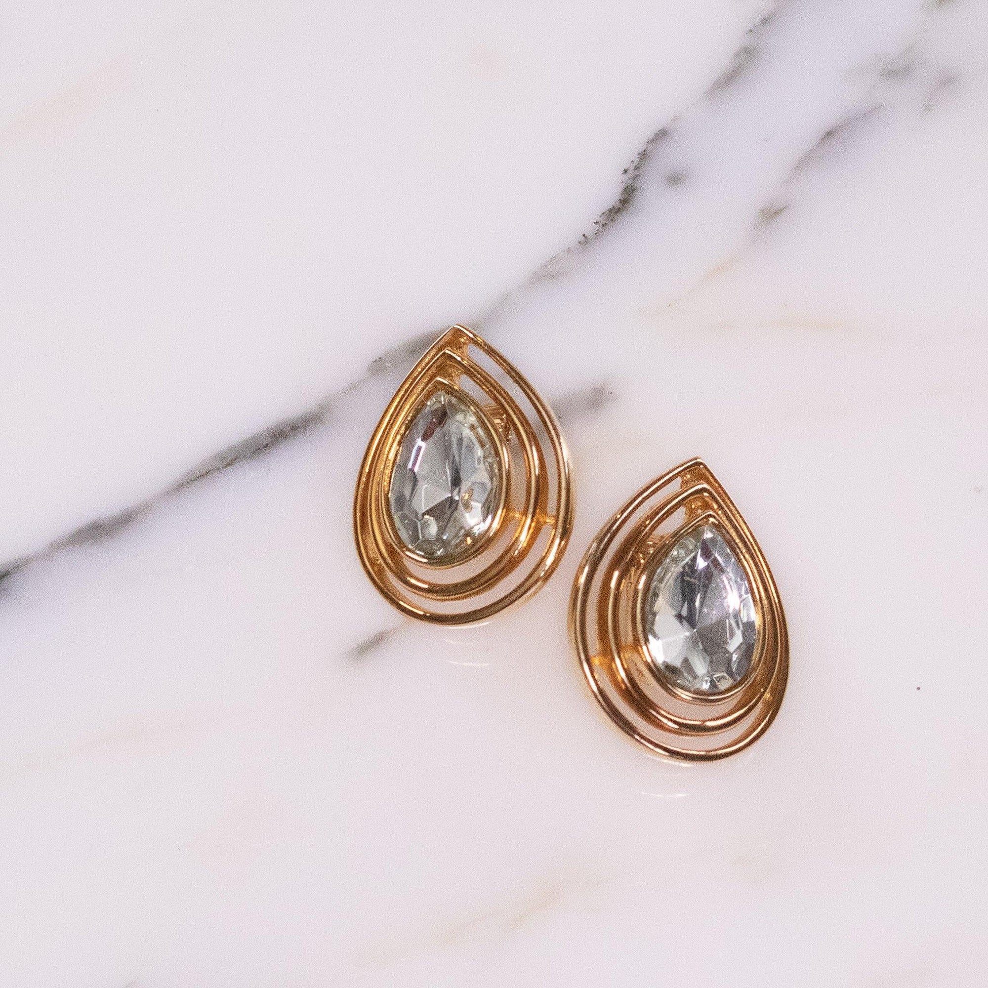 Vintage Crown Trifari Elegant Gold Teardrop Rhinestone Statement Earrings by Crown Trifari - Vintage Meet Modern Vintage Jewelry - Chicago, Illinois - #oldhollywoodglamour #vintagemeetmodern #designervintage #jewelrybox #antiquejewelry #vintagejewelry