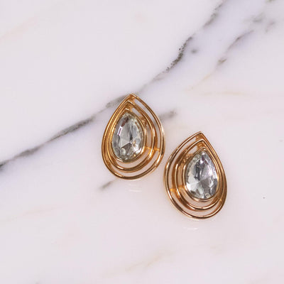 Vintage Crown Trifari Elegant Gold Teardrop Rhinestone Statement Earrings by Crown Trifari - Vintage Meet Modern Vintage Jewelry - Chicago, Illinois - #oldhollywoodglamour #vintagemeetmodern #designervintage #jewelrybox #antiquejewelry #vintagejewelry