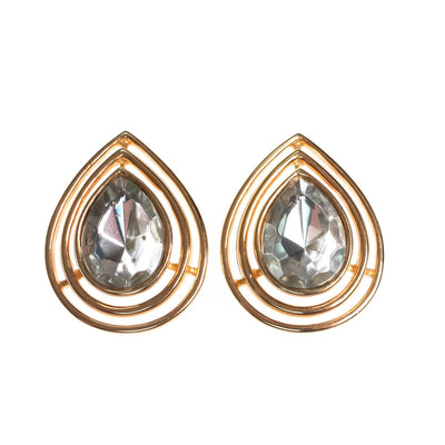 Vintage Crown Trifari Elegant Gold Teardrop Rhinestone Statement Earrings by Crown Trifari - Vintage Meet Modern Vintage Jewelry - Chicago, Illinois - #oldhollywoodglamour #vintagemeetmodern #designervintage #jewelrybox #antiquejewelry #vintagejewelry