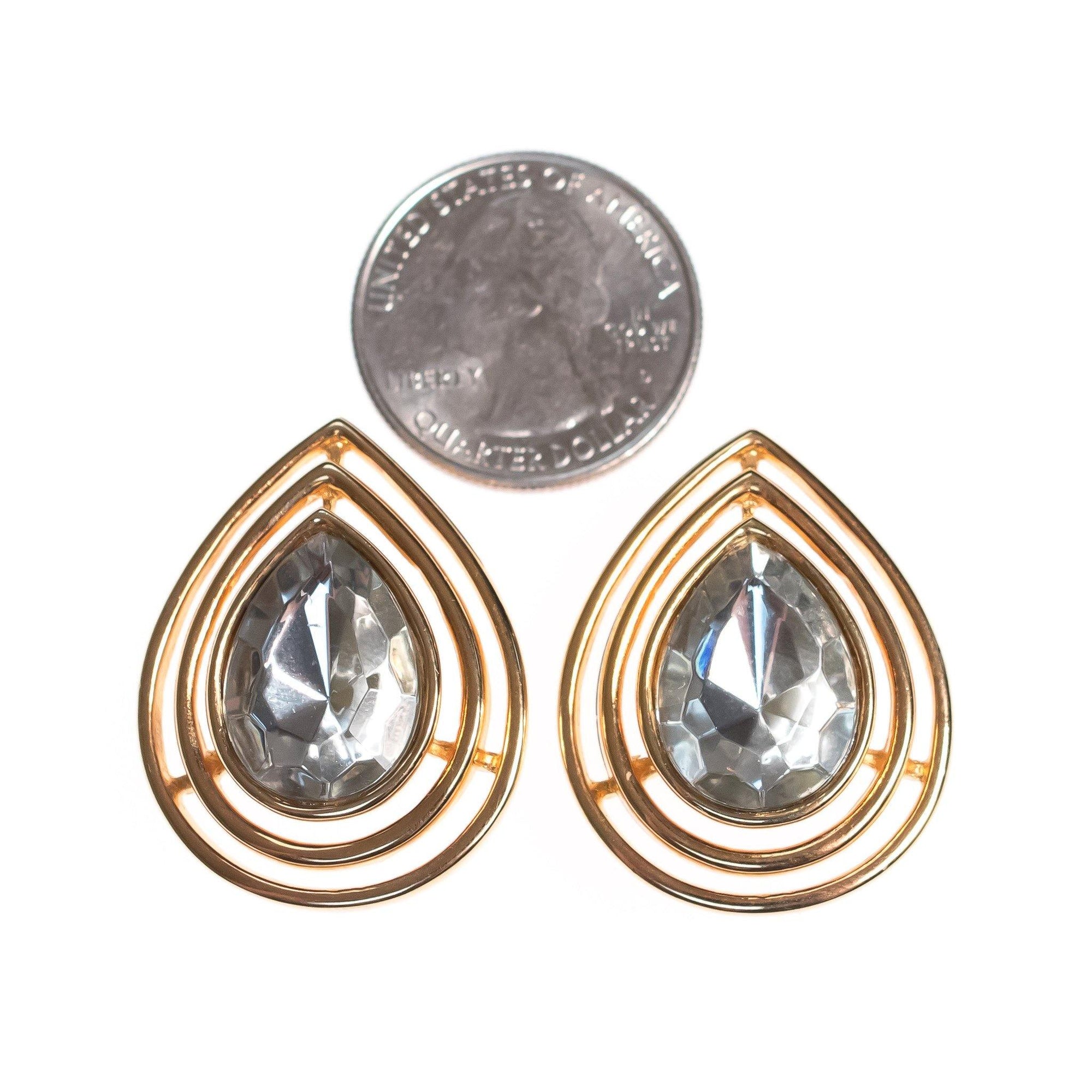 Vintage Crown Trifari Elegant Gold Teardrop Rhinestone Statement Earrings by Crown Trifari - Vintage Meet Modern Vintage Jewelry - Chicago, Illinois - #oldhollywoodglamour #vintagemeetmodern #designervintage #jewelrybox #antiquejewelry #vintagejewelry