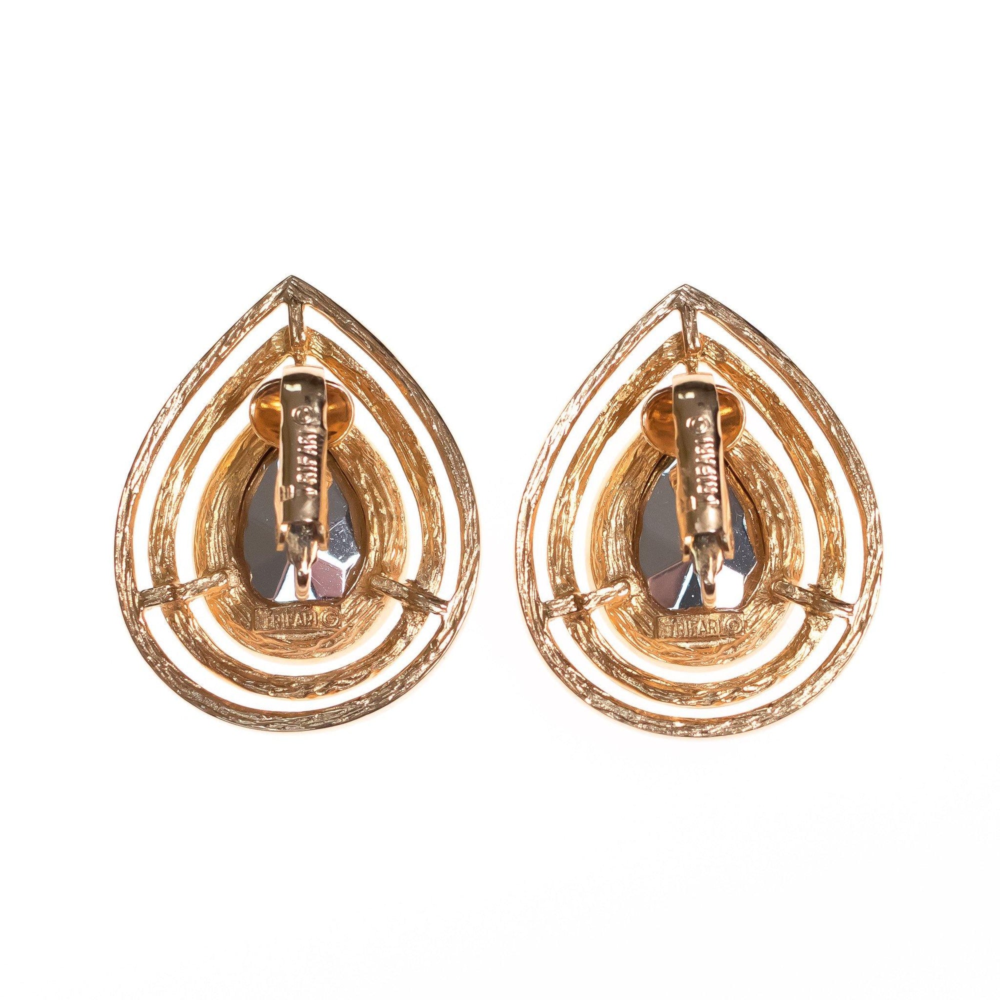 Vintage Crown Trifari Elegant Gold Teardrop Rhinestone Statement Earrings by Crown Trifari - Vintage Meet Modern Vintage Jewelry - Chicago, Illinois - #oldhollywoodglamour #vintagemeetmodern #designervintage #jewelrybox #antiquejewelry #vintagejewelry