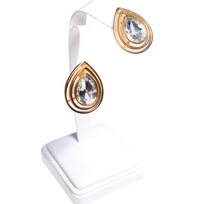 Vintage Crown Trifari Elegant Gold Teardrop Rhinestone Statement Earrings by Crown Trifari - Vintage Meet Modern Vintage Jewelry - Chicago, Illinois - #oldhollywoodglamour #vintagemeetmodern #designervintage #jewelrybox #antiquejewelry #vintagejewelry
