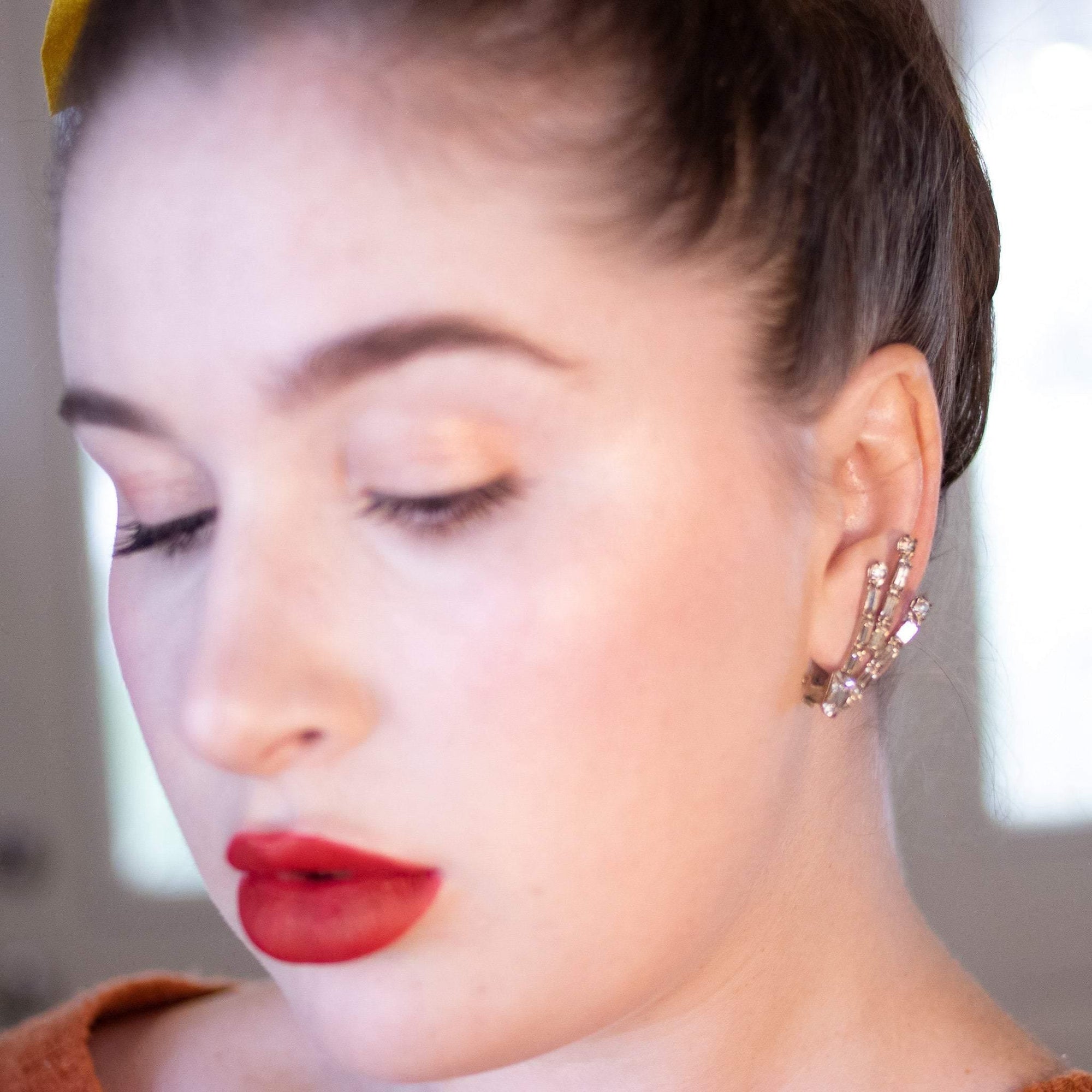 Vintage Art Deco Era Diamante Spray Style Firework Earrings by Art Deco - Vintage Meet Modern Vintage Jewelry - Chicago, Illinois - #oldhollywoodglamour #vintagemeetmodern #designervintage #jewelrybox #antiquejewelry #vintagejewelry