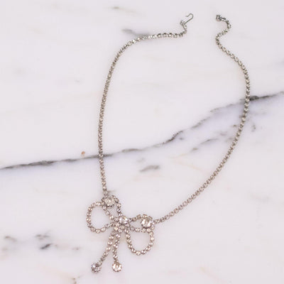 Vintage Diamante Crystal Bow Necklace by 1950s - Vintage Meet Modern Vintage Jewelry - Chicago, Illinois - #oldhollywoodglamour #vintagemeetmodern #designervintage #jewelrybox #antiquejewelry #vintagejewelry