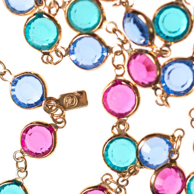 Vintage Swarovski Bezel Set Crystal Jewel Tone Necklace in Blue Green Pink Crystals by Swarovski - Vintage Meet Modern Vintage Jewelry - Chicago, Illinois - #oldhollywoodglamour #vintagemeetmodern #designervintage #jewelrybox #antiquejewelry #vintagejewelry