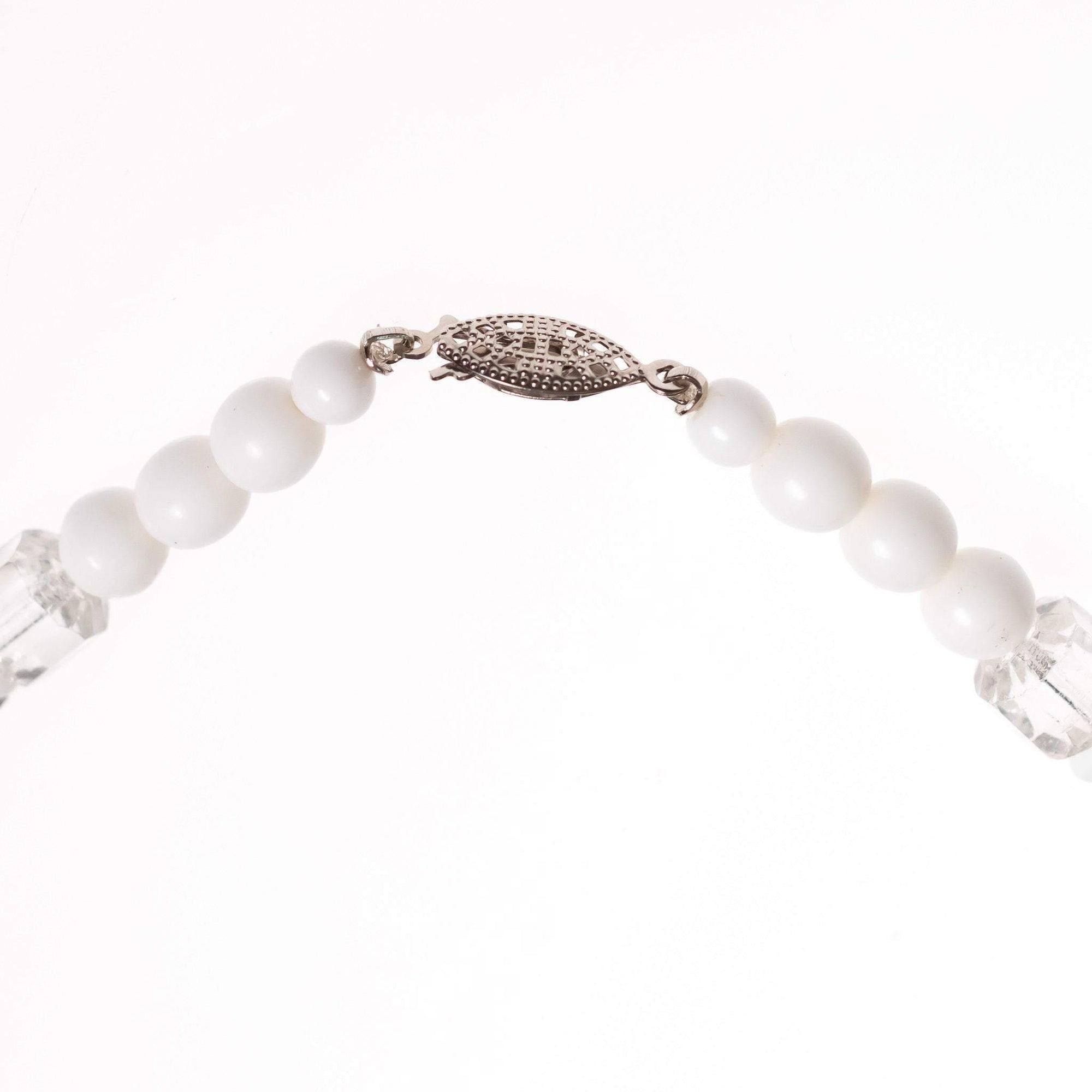 Vintage Art Deco Milk Glass and Crystal  Beaded Necklace by Art Deco - Vintage Meet Modern Vintage Jewelry - Chicago, Illinois - #oldhollywoodglamour #vintagemeetmodern #designervintage #jewelrybox #antiquejewelry #vintagejewelry