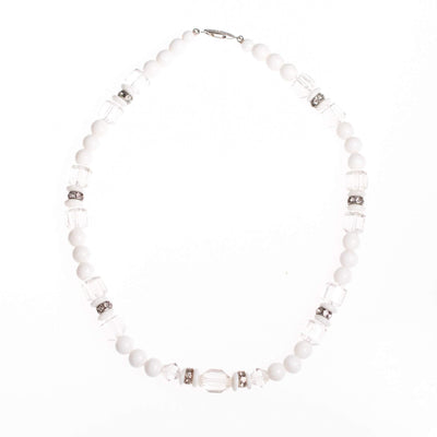 Vintage Art Deco Milk Glass and Crystal  Beaded Necklace by Art Deco - Vintage Meet Modern Vintage Jewelry - Chicago, Illinois - #oldhollywoodglamour #vintagemeetmodern #designervintage #jewelrybox #antiquejewelry #vintagejewelry