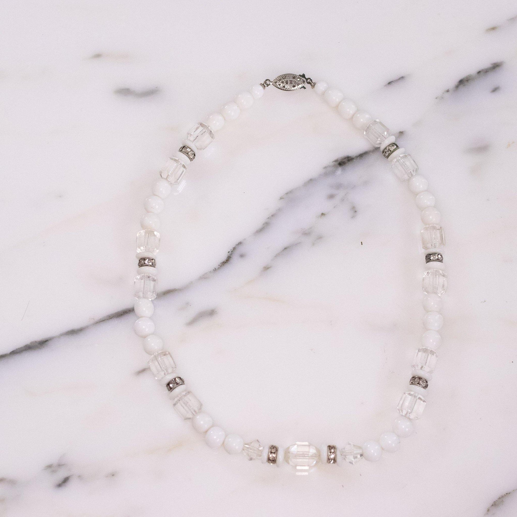 Vintage Art Deco Milk Glass and Crystal  Beaded Necklace by Art Deco - Vintage Meet Modern Vintage Jewelry - Chicago, Illinois - #oldhollywoodglamour #vintagemeetmodern #designervintage #jewelrybox #antiquejewelry #vintagejewelry