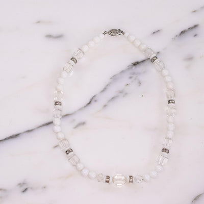 Vintage Art Deco Milk Glass and Crystal  Beaded Necklace by Art Deco - Vintage Meet Modern Vintage Jewelry - Chicago, Illinois - #oldhollywoodglamour #vintagemeetmodern #designervintage #jewelrybox #antiquejewelry #vintagejewelry