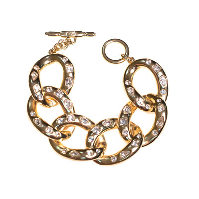 Vintage Kenneth Jay Lane Chunky Gold Link Bracelet with Crystals by Kenneth Jay Lane - Vintage Meet Modern Vintage Jewelry - Chicago, Illinois - #oldhollywoodglamour #vintagemeetmodern #designervintage #jewelrybox #antiquejewelry #vintagejewelry