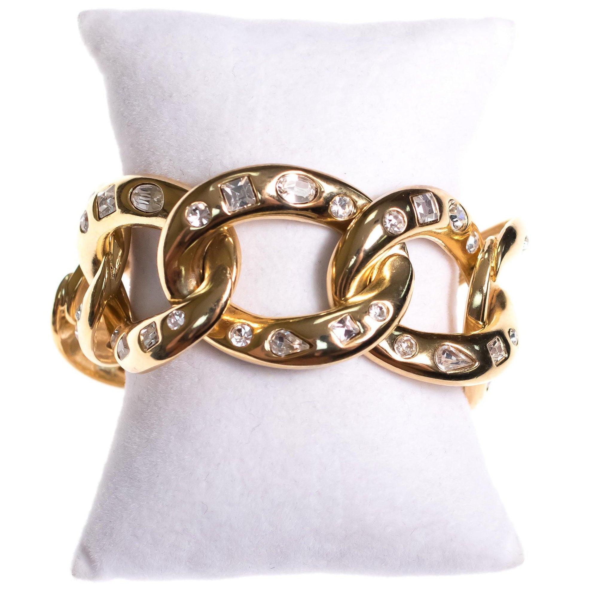 Vintage Kenneth Jay Lane Chunky Gold Link Bracelet with Crystals by Kenneth Jay Lane - Vintage Meet Modern Vintage Jewelry - Chicago, Illinois - #oldhollywoodglamour #vintagemeetmodern #designervintage #jewelrybox #antiquejewelry #vintagejewelry