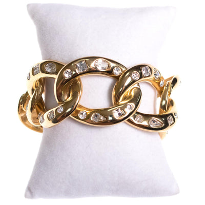 Vintage Kenneth Jay Lane Chunky Gold Link Bracelet with Crystals by Kenneth Jay Lane - Vintage Meet Modern Vintage Jewelry - Chicago, Illinois - #oldhollywoodglamour #vintagemeetmodern #designervintage #jewelrybox #antiquejewelry #vintagejewelry