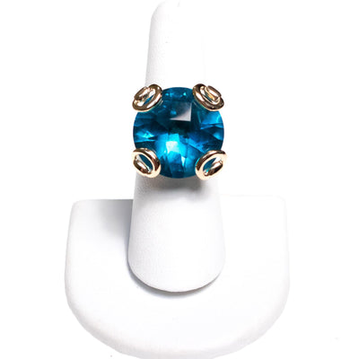 Vintage Blue Crystal Cocktail Statement Ring in Elegant Gold Tone Setting by 1980s - Vintage Meet Modern Vintage Jewelry - Chicago, Illinois - #oldhollywoodglamour #vintagemeetmodern #designervintage #jewelrybox #antiquejewelry #vintagejewelry