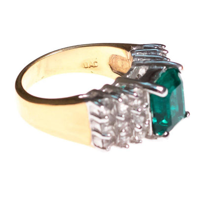 Vintage Emerald Green CZ Emerald Cut and Diamante Wide Band Cocktail Statement Ring by 1980s - Vintage Meet Modern Vintage Jewelry - Chicago, Illinois - #oldhollywoodglamour #vintagemeetmodern #designervintage #jewelrybox #antiquejewelry #vintagejewelry