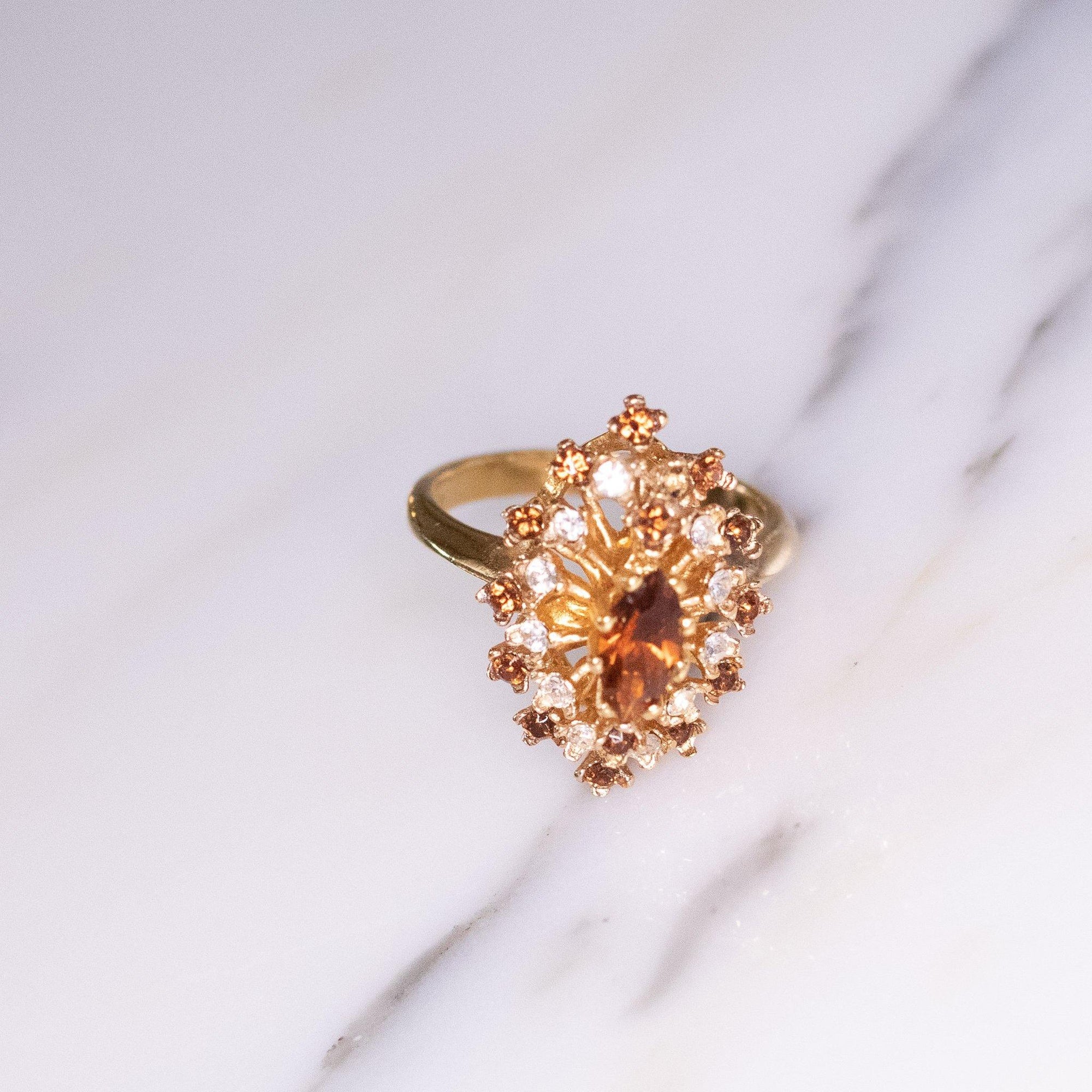 Vintage Amber Marquise Crystal and Diamante Statement Ring by 1980s - Vintage Meet Modern Vintage Jewelry - Chicago, Illinois - #oldhollywoodglamour #vintagemeetmodern #designervintage #jewelrybox #antiquejewelry #vintagejewelry
