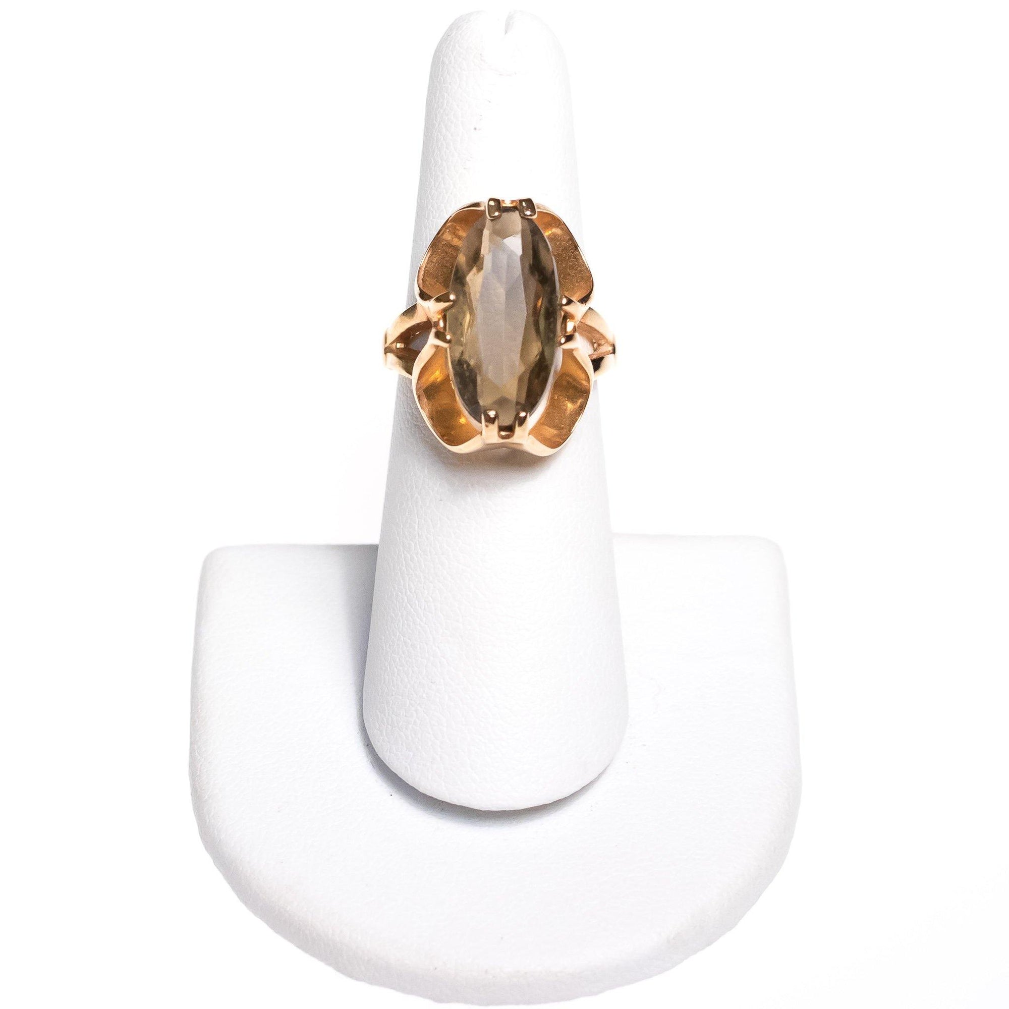 Vintage 1950s Espo Olive Quartz Cocktail Ring by Esposito - Vintage Meet Modern Vintage Jewelry - Chicago, Illinois - #oldhollywoodglamour #vintagemeetmodern #designervintage #jewelrybox #antiquejewelry #vintagejewelry