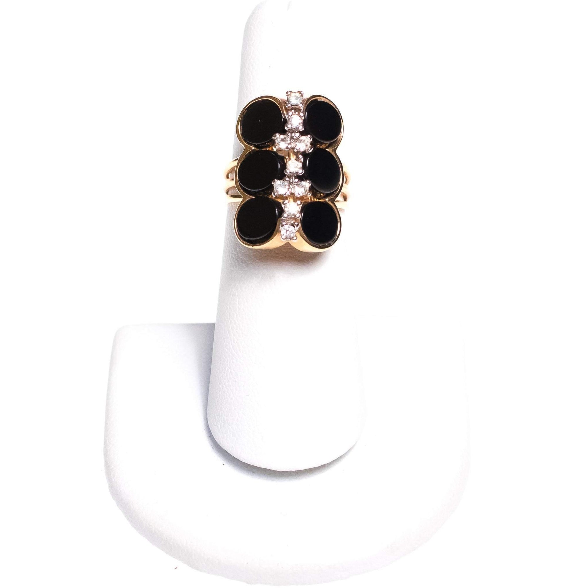 Vintage Art Deco Inspired Cocktail Ring with Jet Discs and Diamante Crystals by Art Deco Style - Vintage Meet Modern Vintage Jewelry - Chicago, Illinois - #oldhollywoodglamour #vintagemeetmodern #designervintage #jewelrybox #antiquejewelry #vintagejewelry