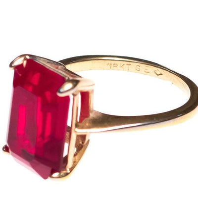 Vintage Red Emerald Cut Crystal Cocktail Statement Ring by 1950s - Vintage Meet Modern Vintage Jewelry - Chicago, Illinois - #oldhollywoodglamour #vintagemeetmodern #designervintage #jewelrybox #antiquejewelry #vintagejewelry