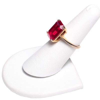 Vintage Red Emerald Cut Crystal Cocktail Statement Ring by 1950s - Vintage Meet Modern Vintage Jewelry - Chicago, Illinois - #oldhollywoodglamour #vintagemeetmodern #designervintage #jewelrybox #antiquejewelry #vintagejewelry