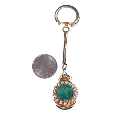 Vintage Mid Century Modern Pressed Faux Jade and Diamante Crystal Key Chain by 1950s - Vintage Meet Modern Vintage Jewelry - Chicago, Illinois - #oldhollywoodglamour #vintagemeetmodern #designervintage #jewelrybox #antiquejewelry #vintagejewelry