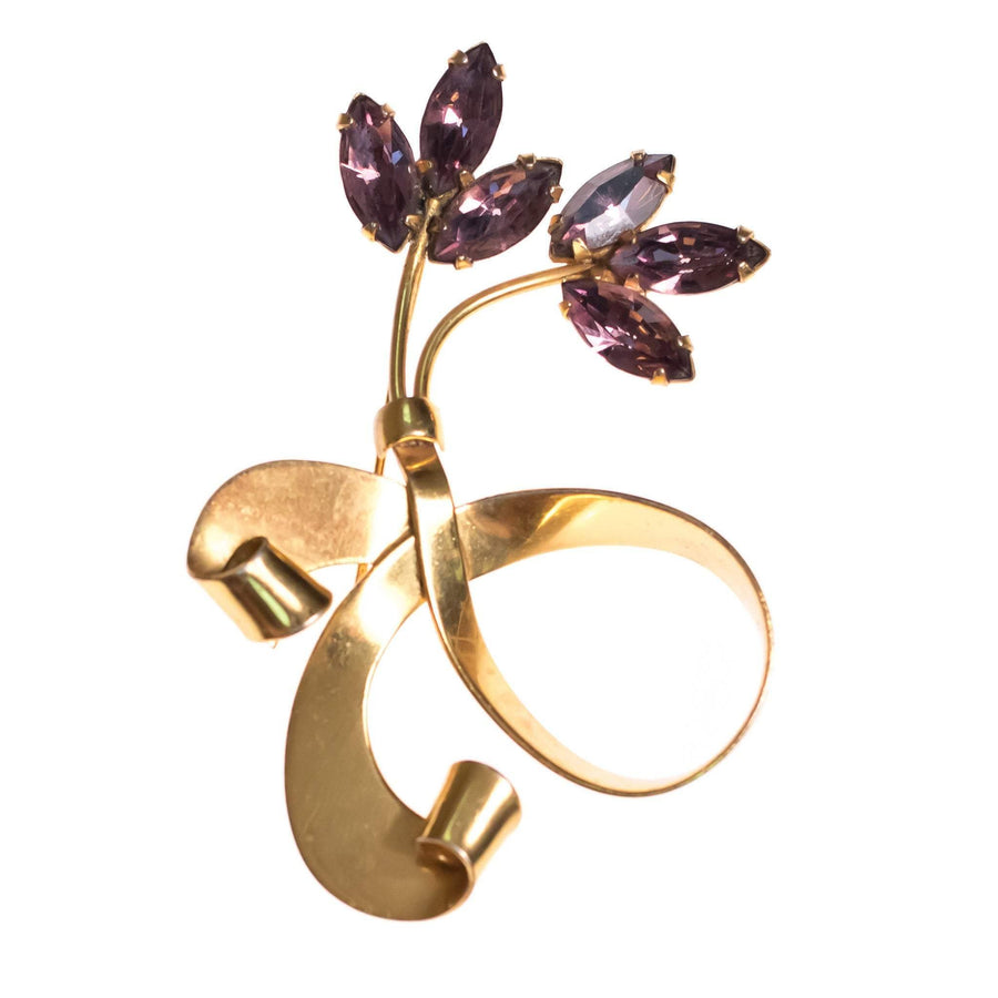 Vintage 1940s Coro Gold and Sterling Silver Swirl Floral Brooch with Amethyst Crystals by Coro - Vintage Meet Modern Vintage Jewelry - Chicago, Illinois - #oldhollywoodglamour #vintagemeetmodern #designervintage #jewelrybox #antiquejewelry #vintagejewelry