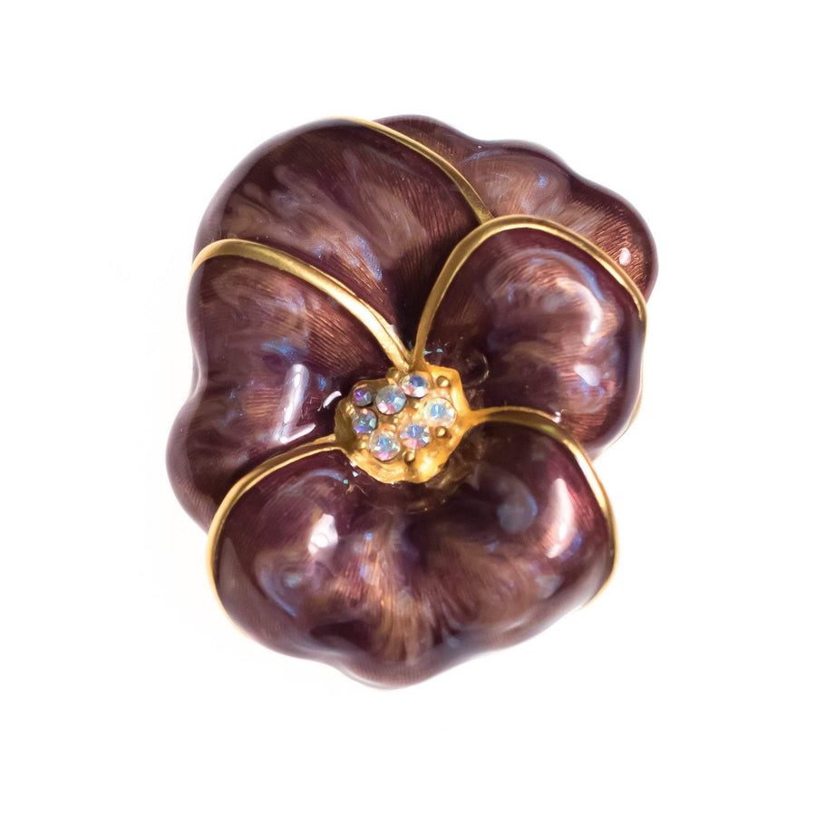 Vintage Bob Mackie Purple Pansy with Aurora Borealis Crystal Center by Bob Mackie - Vintage Meet Modern Vintage Jewelry - Chicago, Illinois - #oldhollywoodglamour #vintagemeetmodern #designervintage #jewelrybox #antiquejewelry #vintagejewelry