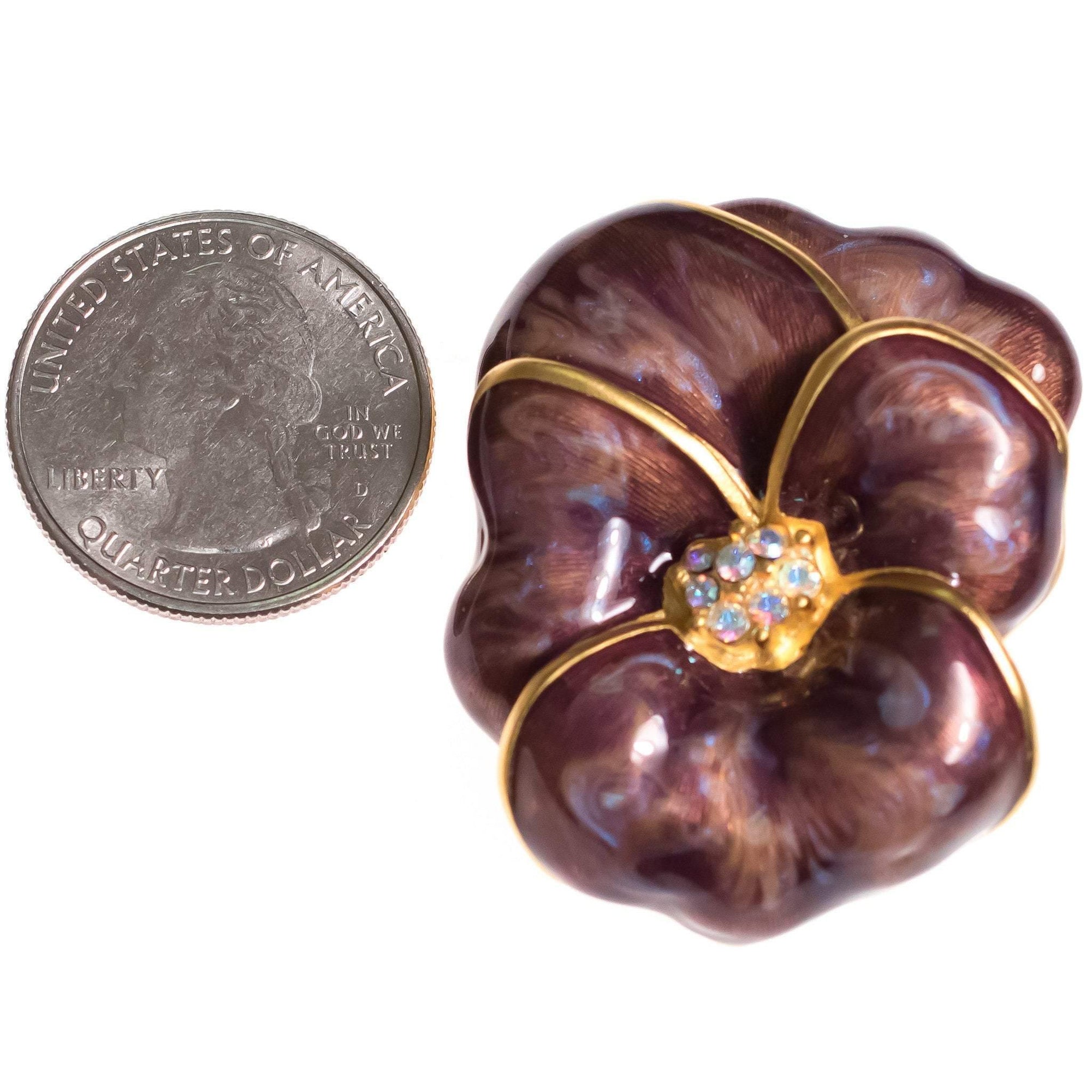 Vintage Bob Mackie Purple Pansy with Aurora Borealis Crystal Center by Bob Mackie - Vintage Meet Modern Vintage Jewelry - Chicago, Illinois - #oldhollywoodglamour #vintagemeetmodern #designervintage #jewelrybox #antiquejewelry #vintagejewelry