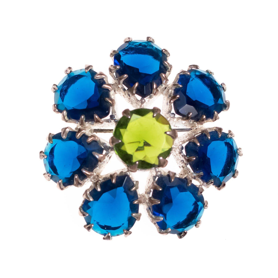 Vintage 1950s Blue and Green Rhinestone Pinwheel Brooch by 1950s - Vintage Meet Modern Vintage Jewelry - Chicago, Illinois - #oldhollywoodglamour #vintagemeetmodern #designervintage #jewelrybox #antiquejewelry #vintagejewelry