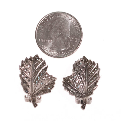 Vintage West Germany Sterling Silver Marcasite Leaf Earrings by West Germany - Vintage Meet Modern Vintage Jewelry - Chicago, Illinois - #oldhollywoodglamour #vintagemeetmodern #designervintage #jewelrybox #antiquejewelry #vintagejewelry
