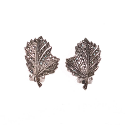 Vintage West Germany Sterling Silver Marcasite Leaf Earrings by West Germany - Vintage Meet Modern Vintage Jewelry - Chicago, Illinois - #oldhollywoodglamour #vintagemeetmodern #designervintage #jewelrybox #antiquejewelry #vintagejewelry