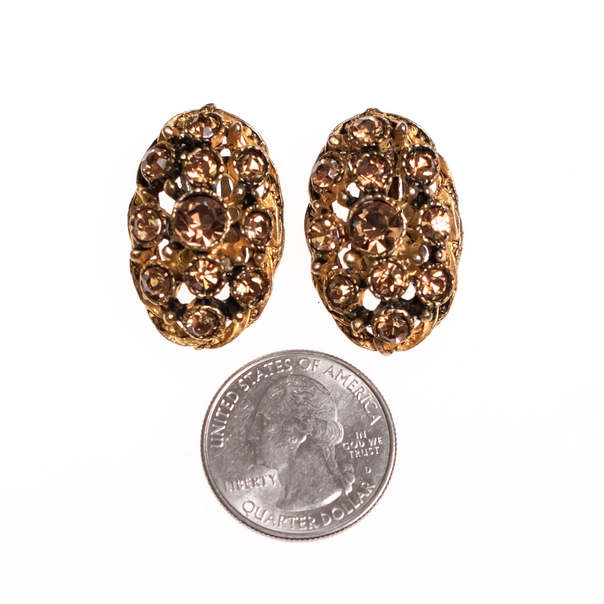 Vintage Amber Rhinestone Oval Statement Earrings by 1950s - Vintage Meet Modern Vintage Jewelry - Chicago, Illinois - #oldhollywoodglamour #vintagemeetmodern #designervintage #jewelrybox #antiquejewelry #vintagejewelry