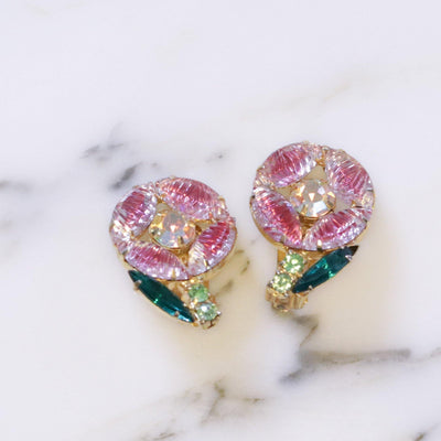 Vintage Juliana Pink Rhinestone Flower Earrings by Juliana - Vintage Meet Modern Vintage Jewelry - Chicago, Illinois - #oldhollywoodglamour #vintagemeetmodern #designervintage #jewelrybox #antiquejewelry #vintagejewelry