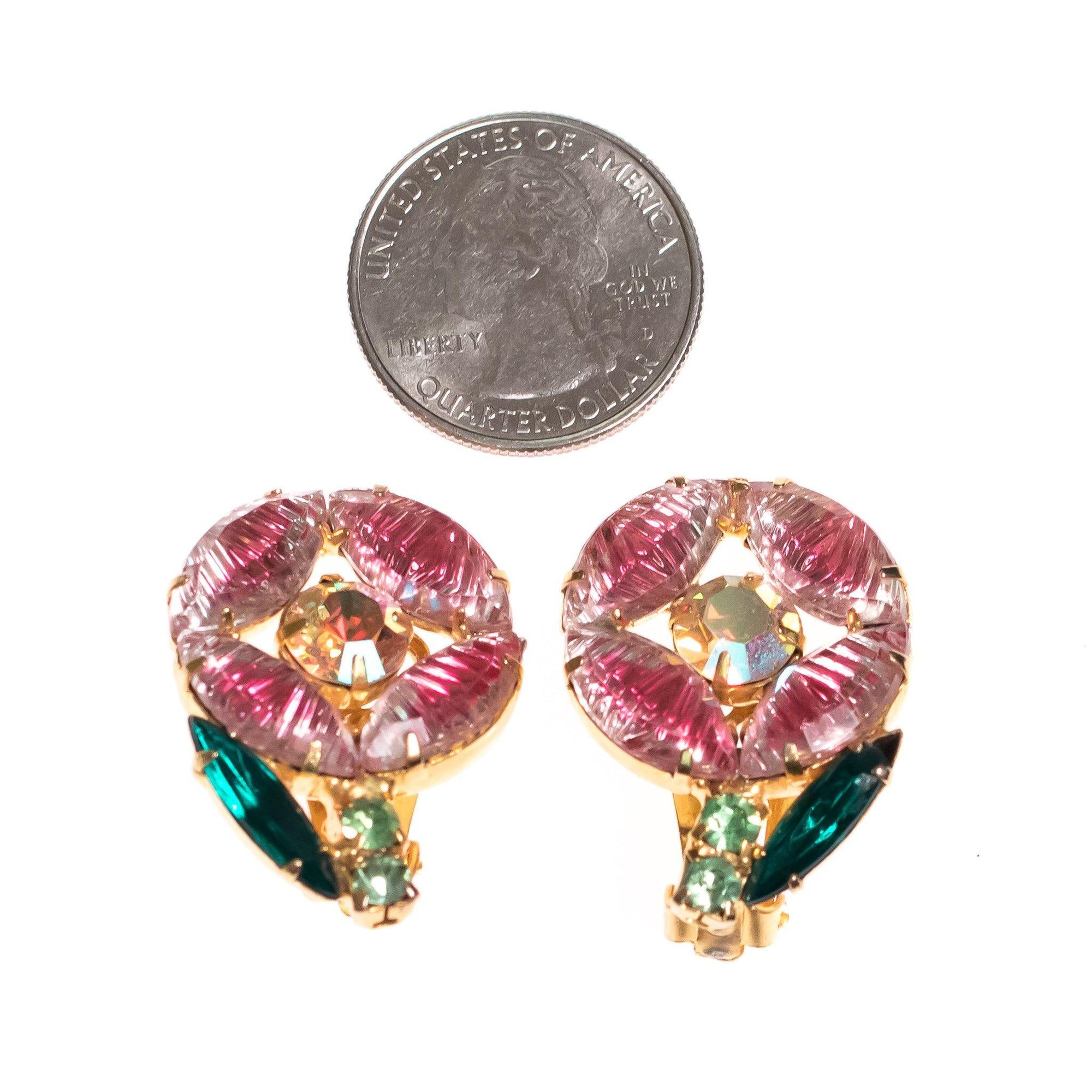Vintage Juliana Pink Rhinestone Flower Earrings by Juliana - Vintage Meet Modern Vintage Jewelry - Chicago, Illinois - #oldhollywoodglamour #vintagemeetmodern #designervintage #jewelrybox #antiquejewelry #vintagejewelry