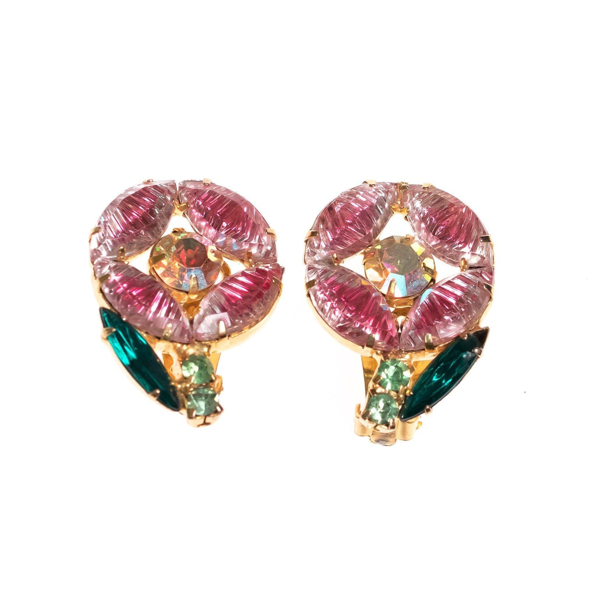 Vintage Juliana Pink Rhinestone Flower Earrings by Juliana - Vintage Meet Modern Vintage Jewelry - Chicago, Illinois - #oldhollywoodglamour #vintagemeetmodern #designervintage #jewelrybox #antiquejewelry #vintagejewelry