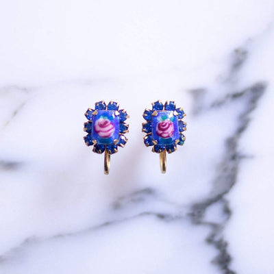 1950s Blue & Pink Guilloche Earrings by 1950s - Vintage Meet Modern Vintage Jewelry - Chicago, Illinois - #oldhollywoodglamour #vintagemeetmodern #designervintage #jewelrybox #antiquejewelry #vintagejewelry