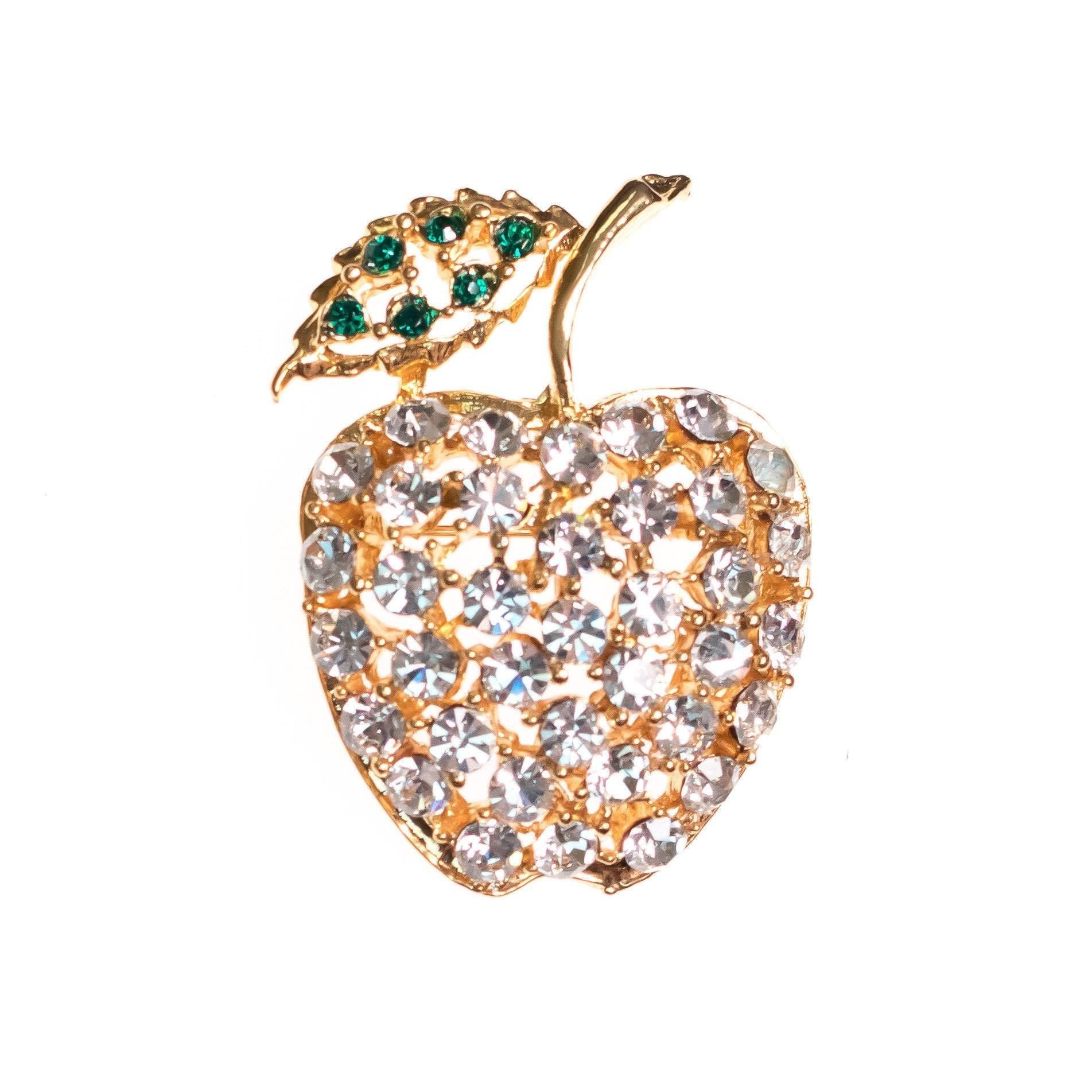 Vintage Diamante Crystal Bejeweled Apple Brooch by 1950s - Vintage Meet Modern Vintage Jewelry - Chicago, Illinois - #oldhollywoodglamour #vintagemeetmodern #designervintage #jewelrybox #antiquejewelry #vintagejewelry