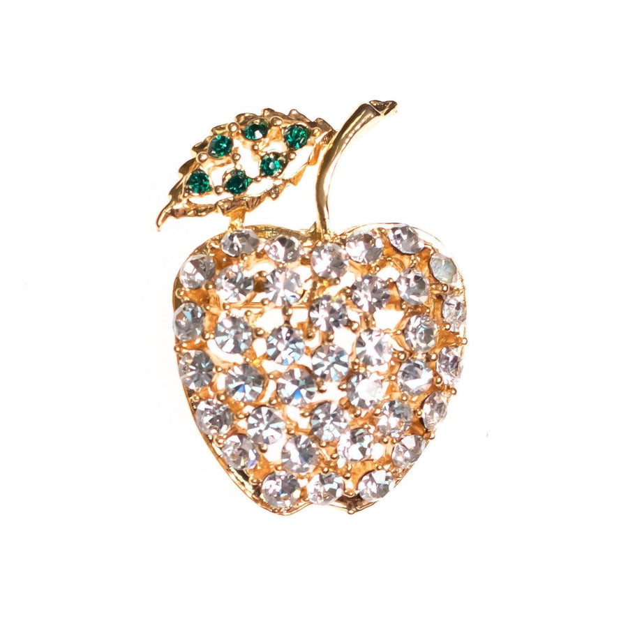 Vintage Diamante Crystal Bejeweled Apple Brooch by 1950s - Vintage Meet Modern Vintage Jewelry - Chicago, Illinois - #oldhollywoodglamour #vintagemeetmodern #designervintage #jewelrybox #antiquejewelry #vintagejewelry