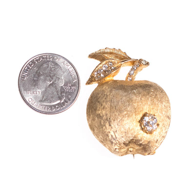 1950s Gold Apple with Diamante Accents by 1950s - Vintage Meet Modern Vintage Jewelry - Chicago, Illinois - #oldhollywoodglamour #vintagemeetmodern #designervintage #jewelrybox #antiquejewelry #vintagejewelry