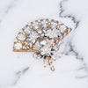 Vintage 1940s Pot Metal Fan Brooch with  White Flowers, Ribbon, Diamante Crystal Accents by 1940s - Vintage Meet Modern Vintage Jewelry - Chicago, Illinois - #oldhollywoodglamour #vintagemeetmodern #designervintage #jewelrybox #antiquejewelry #vintagejewelry