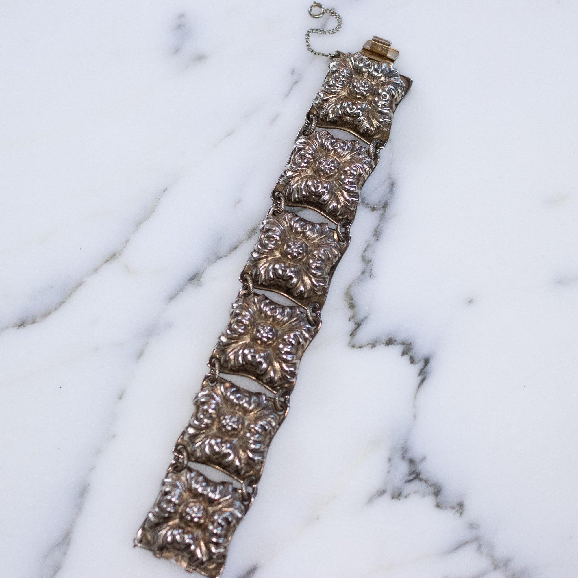 Vintage Napier Repousse Square Panel Link Bracelet by Napier - Vintage Meet Modern Vintage Jewelry - Chicago, Illinois - #oldhollywoodglamour #vintagemeetmodern #designervintage #jewelrybox #antiquejewelry #vintagejewelry