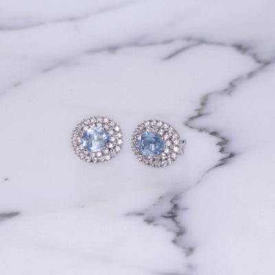 Vintage Icy Blue Topaz Crystal and CZ Halo Style Earrings Set In Sterling Silver by Sterling Silver - Vintage Meet Modern Vintage Jewelry - Chicago, Illinois - #oldhollywoodglamour #vintagemeetmodern #designervintage #jewelrybox #antiquejewelry #vintagejewelry