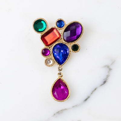 Vintage 1980s Jewel Tone Brooch Red Green Sapphire Blue Purple Rhinestones by 1980s - Vintage Meet Modern Vintage Jewelry - Chicago, Illinois - #oldhollywoodglamour #vintagemeetmodern #designervintage #jewelrybox #antiquejewelry #vintagejewelry