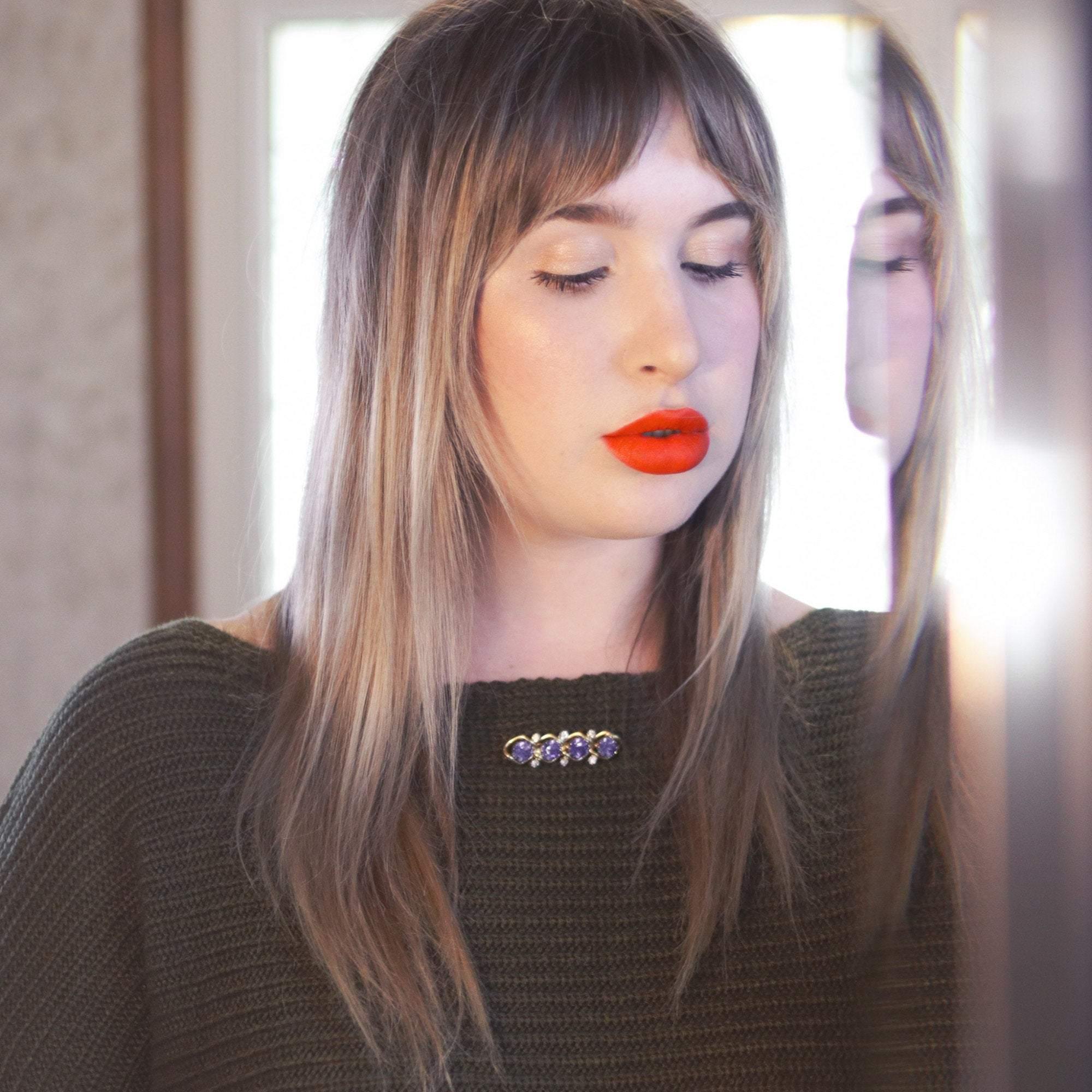 Vintage Blue Rhinestone Bar Pin by 1950s - Vintage Meet Modern Vintage Jewelry - Chicago, Illinois - #oldhollywoodglamour #vintagemeetmodern #designervintage #jewelrybox #antiquejewelry #vintagejewelry