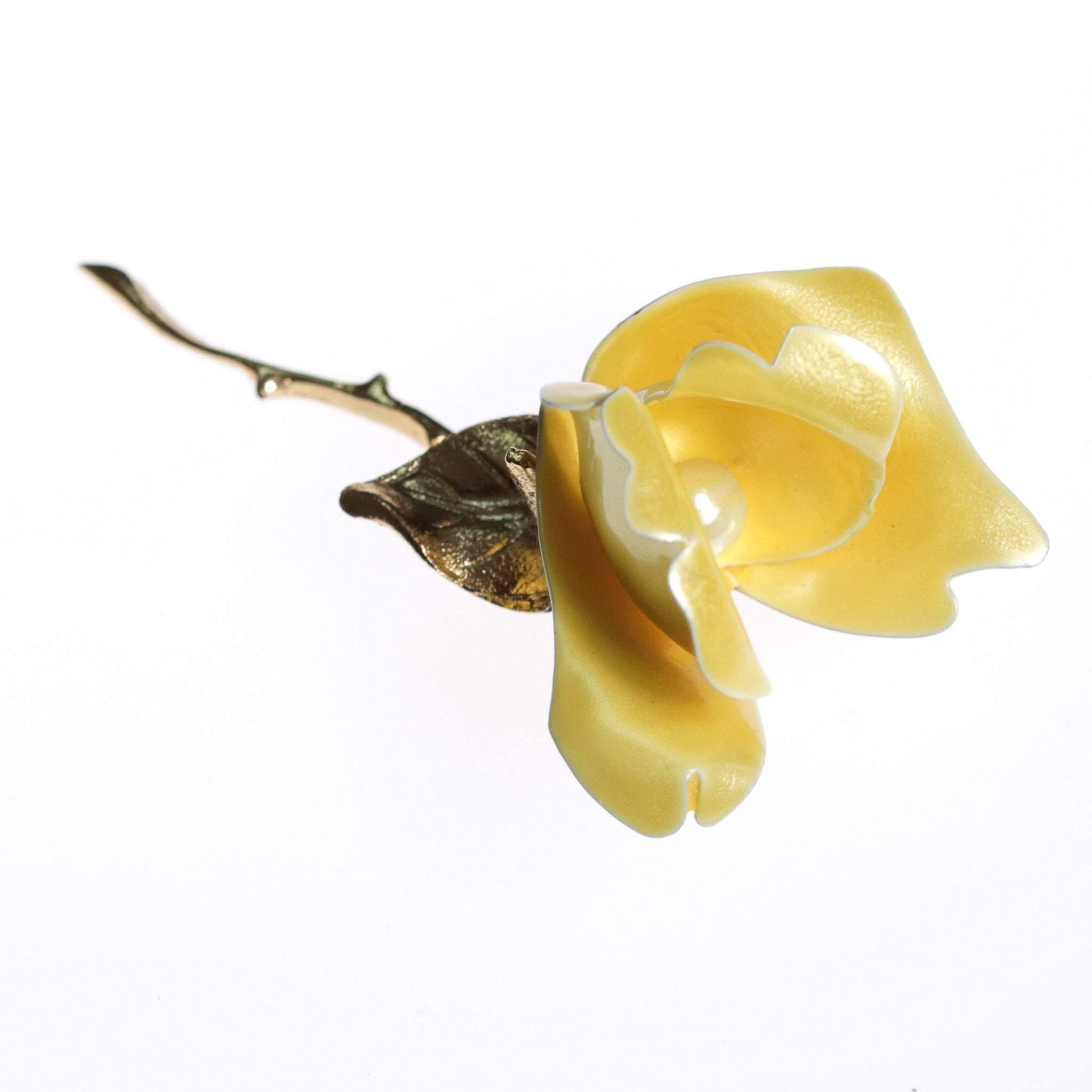 Vintage 1950s Long Stem Yellow Rose Brooch with Pearl Center by 1950s - Vintage Meet Modern Vintage Jewelry - Chicago, Illinois - #oldhollywoodglamour #vintagemeetmodern #designervintage #jewelrybox #antiquejewelry #vintagejewelry
