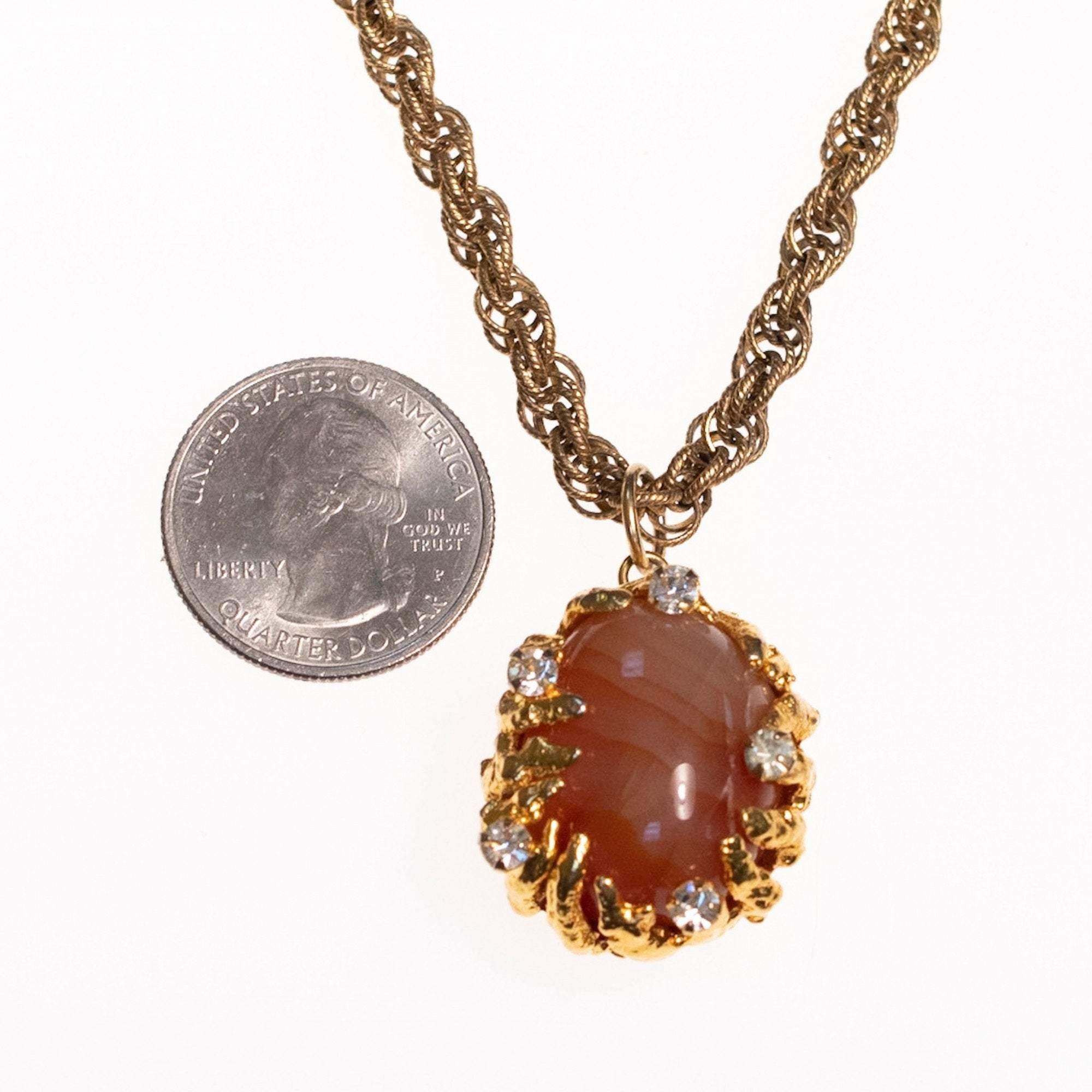 Vintage Unsigned Castlecliff Striped Agate Brutalist Modern Pendant Necklace by 1960s - Vintage Meet Modern Vintage Jewelry - Chicago, Illinois - #oldhollywoodglamour #vintagemeetmodern #designervintage #jewelrybox #antiquejewelry #vintagejewelry