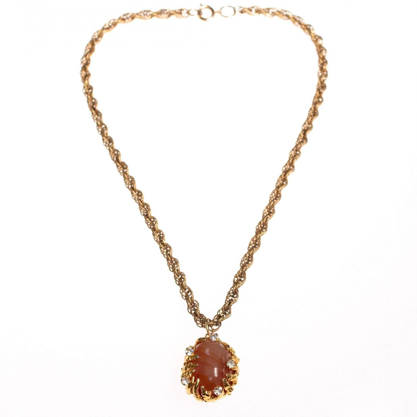 Vintage Unsigned Castlecliff Striped Agate Brutalist Modern Pendant Necklace