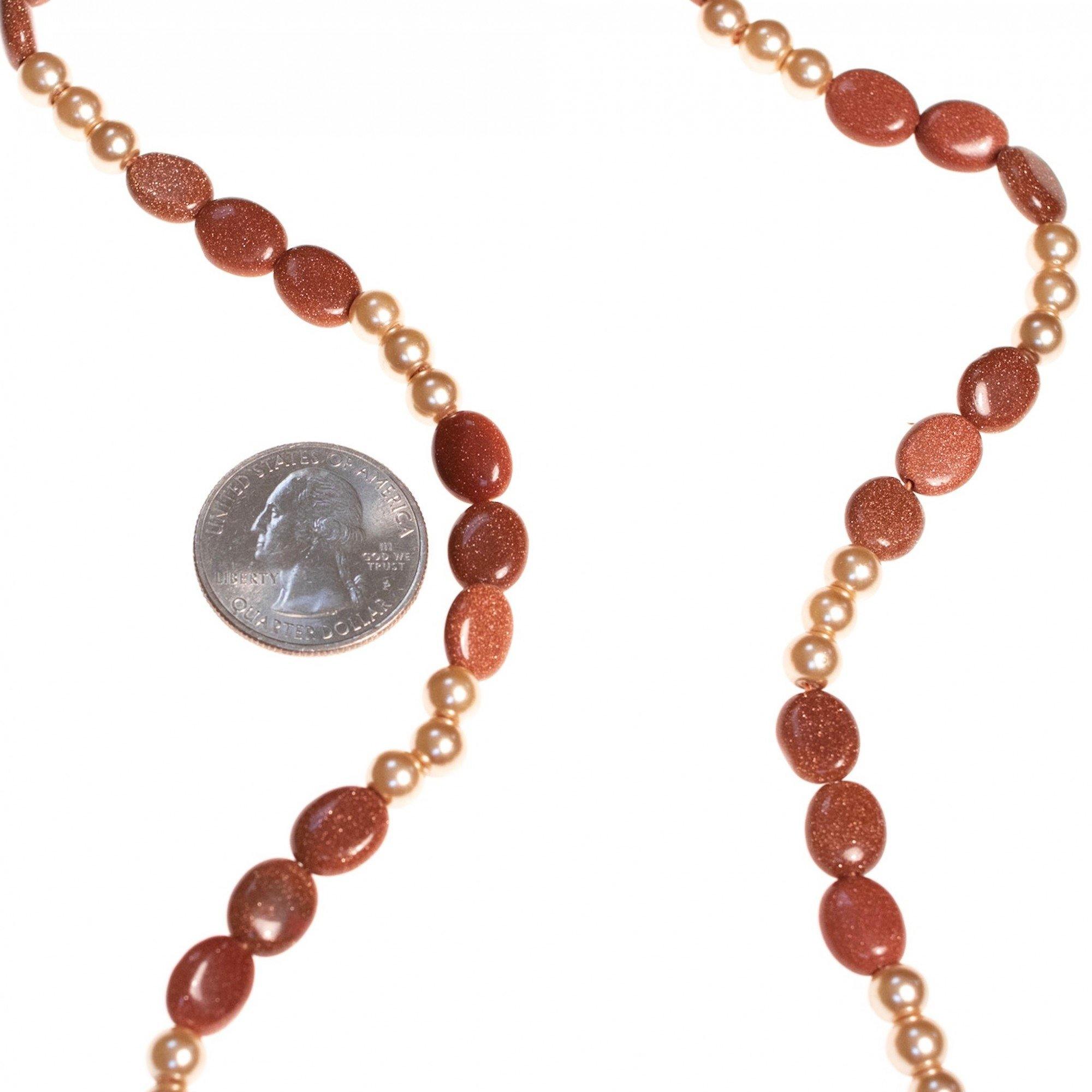 Vintage 1970s Goldstone and Faux Pearl Necklace by 1970s - Vintage Meet Modern Vintage Jewelry - Chicago, Illinois - #oldhollywoodglamour #vintagemeetmodern #designervintage #jewelrybox #antiquejewelry #vintagejewelry