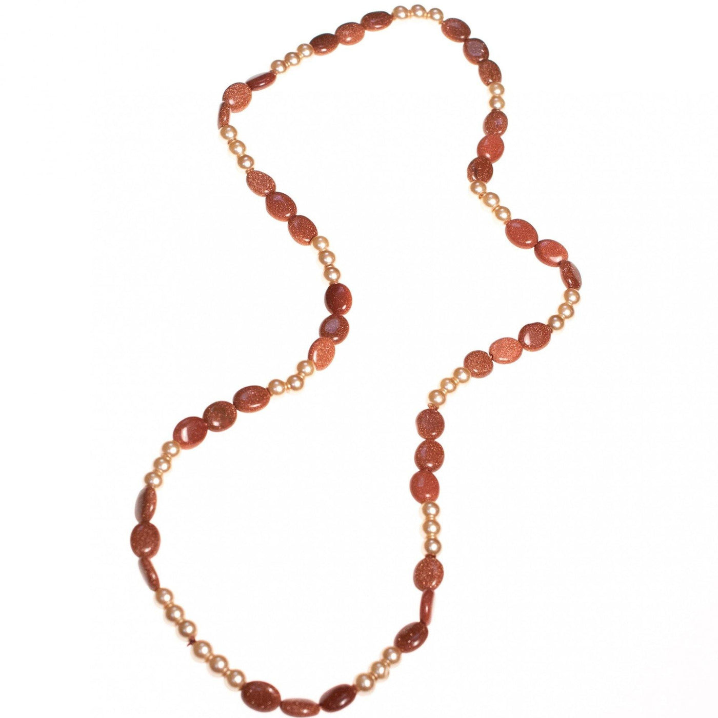 Vintage 1970s Goldstone and Faux Pearl Necklace