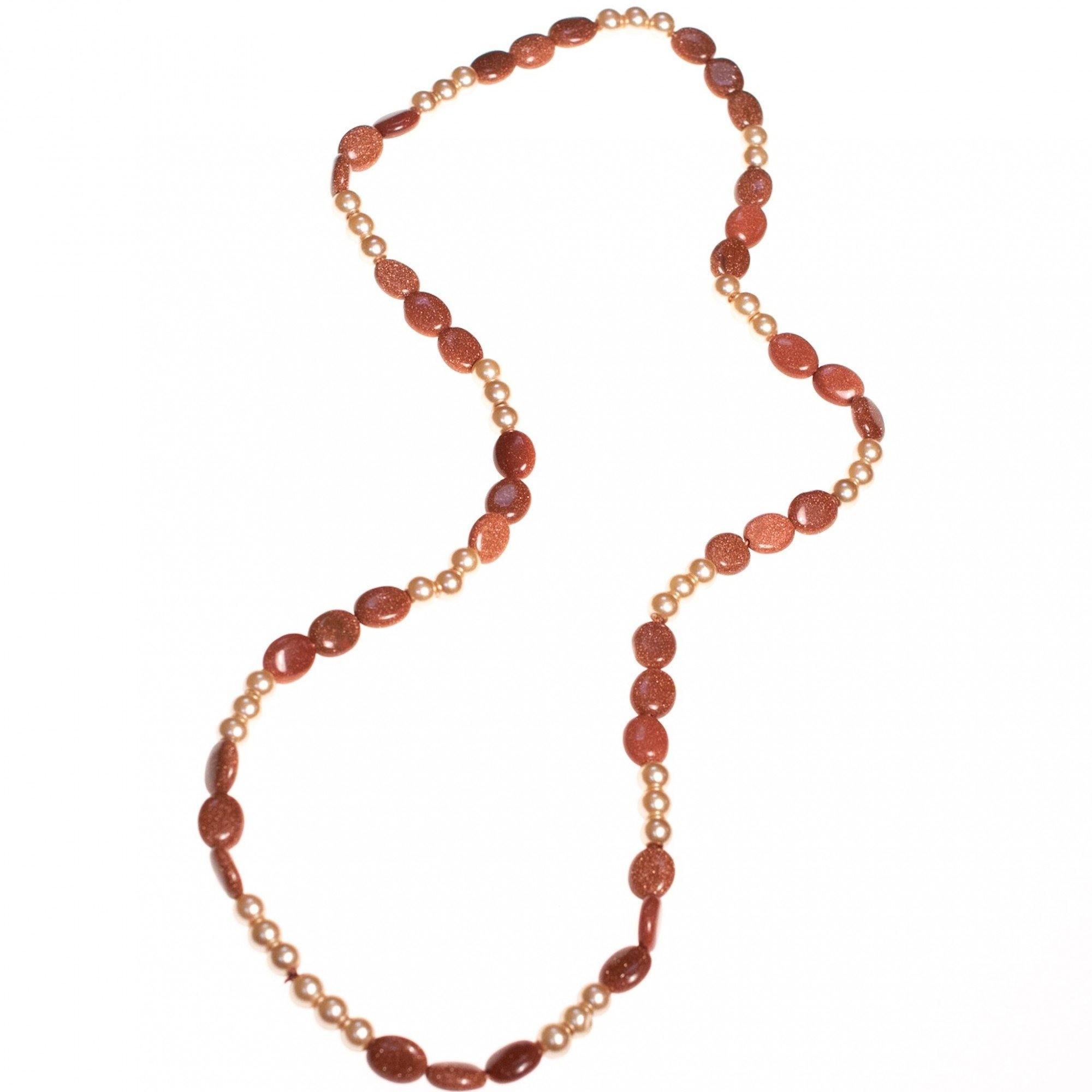 Vintage 1970s Goldstone and Faux Pearl Necklace by 1970s - Vintage Meet Modern Vintage Jewelry - Chicago, Illinois - #oldhollywoodglamour #vintagemeetmodern #designervintage #jewelrybox #antiquejewelry #vintagejewelry