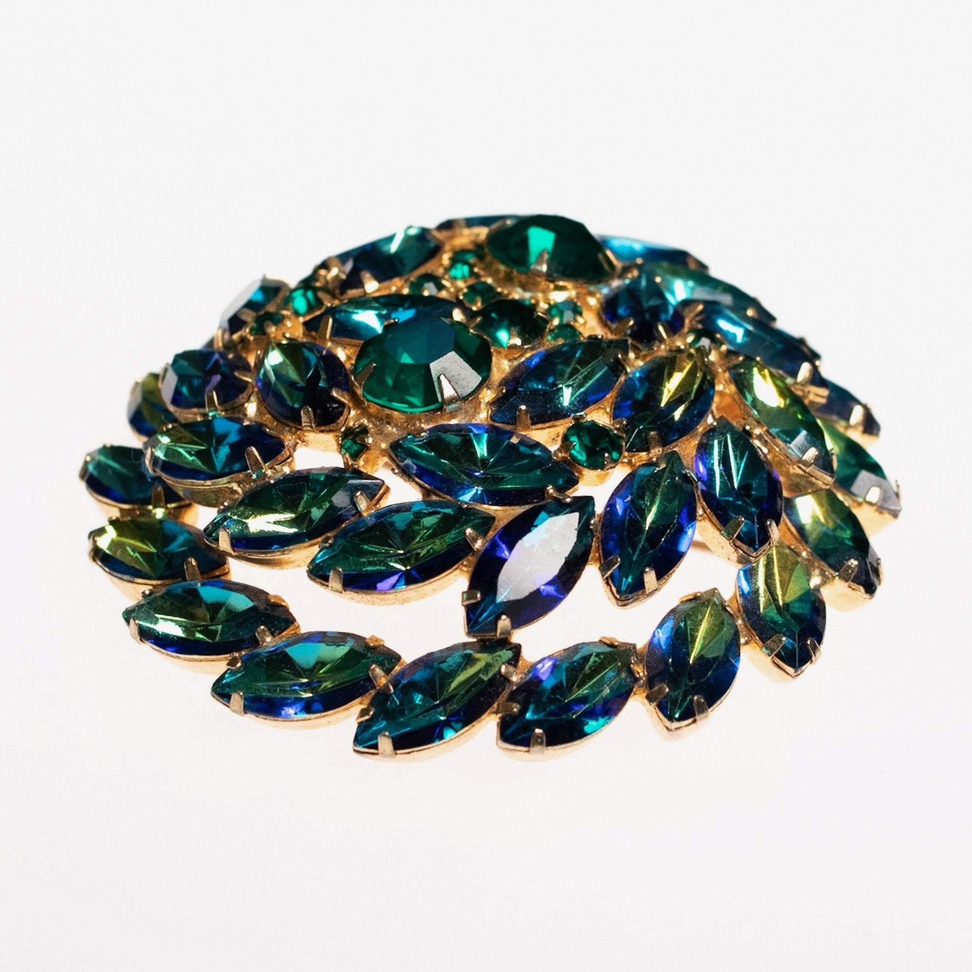 Vintage Juliana Huge Blue Green Rhinestone Medallion Brooch by Juliana - Vintage Meet Modern Vintage Jewelry - Chicago, Illinois - #oldhollywoodglamour #vintagemeetmodern #designervintage #jewelrybox #antiquejewelry #vintagejewelry
